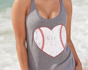 Baseball Heart Tank top. Baseball top. Baseball womens Tank. Vintage baseball heart graphic sport game tank top Cute fashion summer tank top