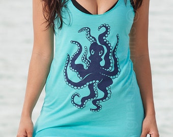 Octopus Tank Top Womens Summer Vacation Nautical Cute Mothers Day Gift Wife Gift Vintage graphic shirt indie boho fashion Mermaid Tank Top