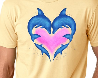 Dolfijn grafische T-shirt-Cute hart zeeleven strand vakantie zomer aquatische zoogdieren zeevis beschermen natuurliefhebber Unisex Shirt mens womens