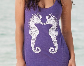 Sea Horse Tank Top Womens Summer Nautical Cute Mothers Day Gift Wife Gift Vintage graphic shirt Marine indie boho fashion beach vacation Top