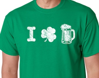 Irish St Patrick's Day Mens Shirt I Clover love Beer Mens T shirt Shamrock Gift Tshirt Cool Shirts Party T shirt Ireland Green Tee shirt