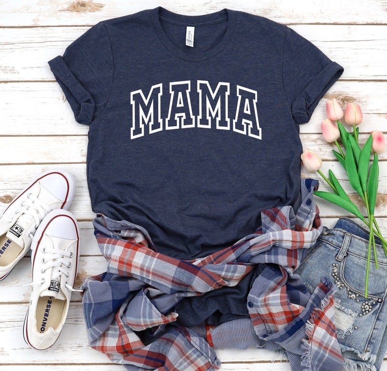 Mother's Day Shirt, Mama Shirt, Mom Shirt, Gift For Mom, Mother's Day Gift, Women's Mama Shirt, New Mom, Trendy Mom, Mama Gift Heather Navy/white