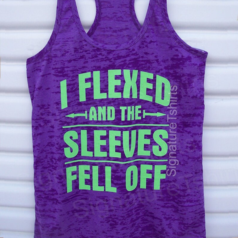 I Flexed and the sleeves fell off Racerback fitness Tank Motivational Workout Tank Top Gym Shirt work out Tank typographic tank Purple tank image 3