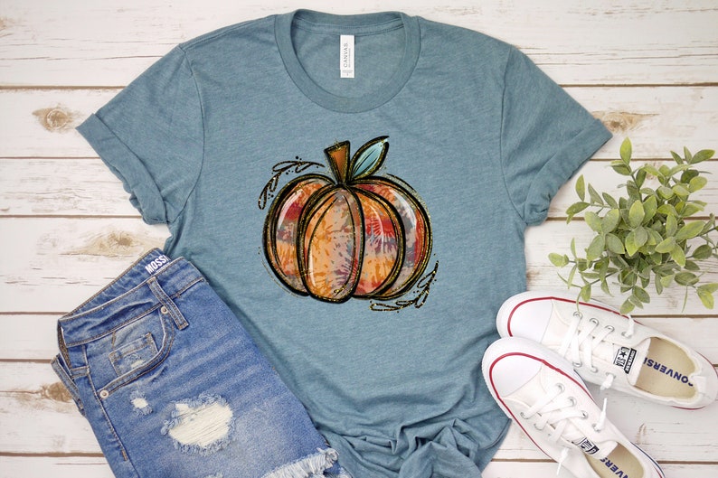Fall Shirt, Pumpkin Shirt, Tie Dye Pumpkin Shirt, Fall Clothing, Fall Tshirt, Autumn Shirt, Tis' the season, Gift Idea, Women's Fall Shirt Heather Slate