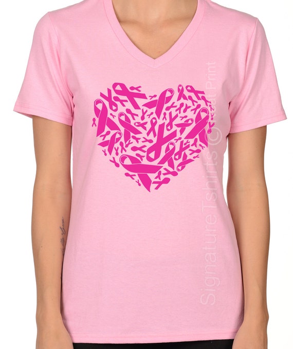 Plus Size Pink Ribbon Heart Shirt, Breast Cancer Shirt, October Pink Ribbon  Shirt, Support Breast Cancer Survivor, Breast Cancer Walk V Neck - Etsy