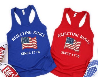 Rejecting Kings Tank Top, No Kings Since 1776 Protest Shirt, Pro Democracy Anti Authoritarianism Shirt, No Kings Tank Top, Gym Top, USA Flag