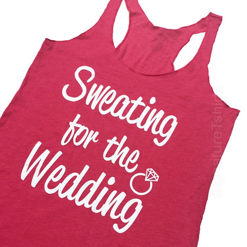 Sweating For The Wedding Tank Top Women's Gym Workout Fitness Funny Bride To Be Engagement Gift Bridesmaid Getting Married blue pink purple image 3