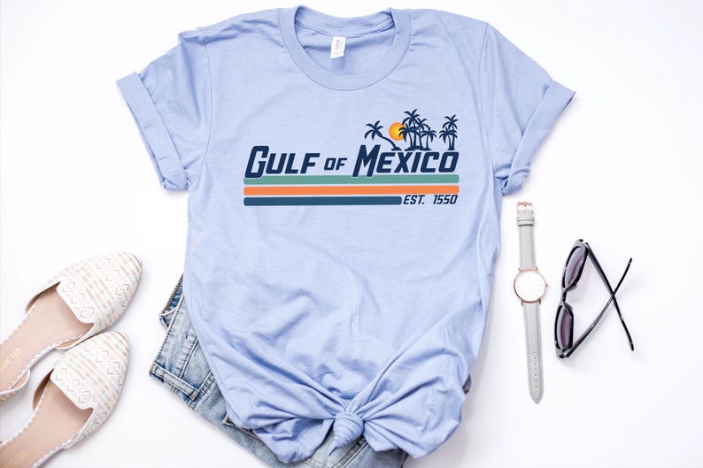 Gulf of Mexico Shirt Gulf Coast Shirt Historical Gulf of Mexico Golfo de Mexico Shirt Gift for Mexico Lover Gulf of Mexico Gift Protest tee Heather Blue