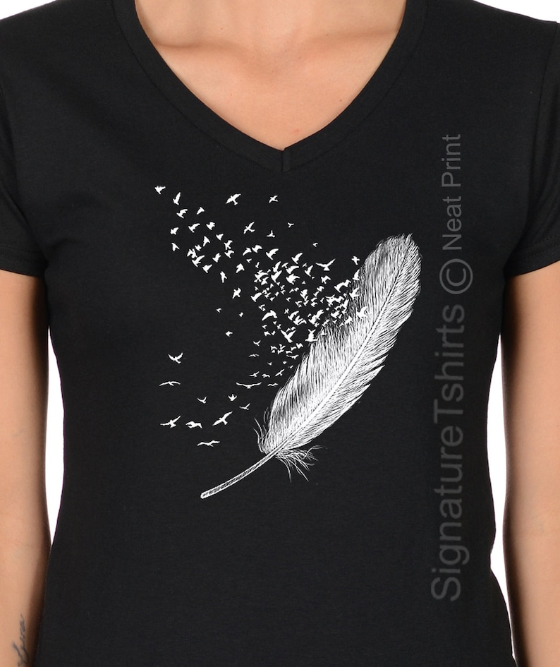 Plus Size Feather Birds Shirt, Graphic Tee, Women V-neck T Shirt, Feather Tshirt, Bird T Shirt Feather Shirt Feather T Shirt Christmas Gift 