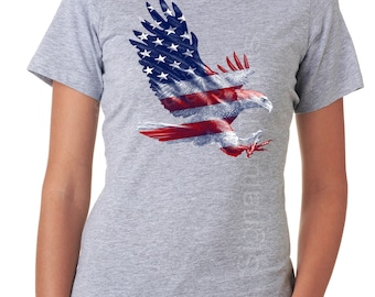 Eagle Tshirt 4th of July party American Flag Shirt US Flag Tee Independence Day Patriotic shirt graphic USA Eagle print Womens tee