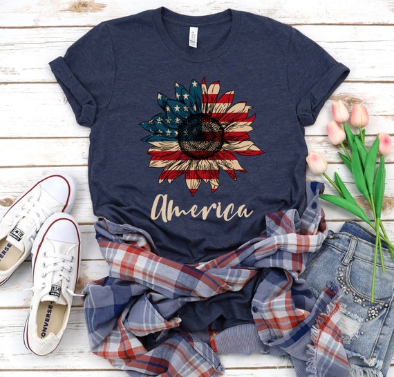 America Sunflower Shirt 4th of July 