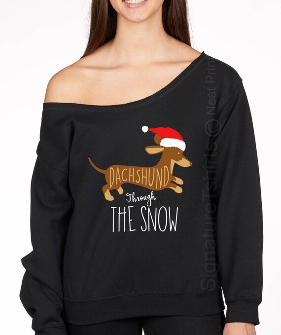Dachshund Through the Snow Funny Ugly Christmas Sweater Style Tee Shirt 