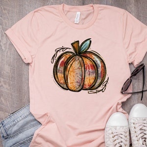 Fall Shirt, Pumpkin Shirt, Tie Dye Pumpkin Shirt, Fall Clothing, Fall Tshirt, Autumn Shirt, Tis' the season, Gift Idea, Women's Fall Shirt Heather Peach