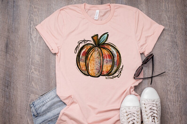 Fall Shirt, Pumpkin Shirt, Tie Dye Pumpkin Shirt, Fall Clothing, Fall Tshirt, Autumn Shirt, Tis' the season, Gift Idea, Women's Fall Shirt Heather Peach