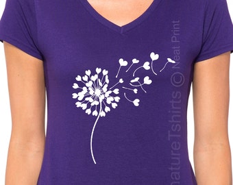 Plus Size - Dandelion Heart Shirt - womens V neck t shirt - dandelion tshirt - nature tshirts - nature shirt - flower shirt - Boho Style