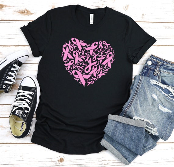 Pink Ribbon Heart Shirt, Breast Cancer Shirt, October Pink Ribbon Shirt,  Support Breast Cancer Survivor, Breast Cancer Walk, Cancer Survivor - Etsy