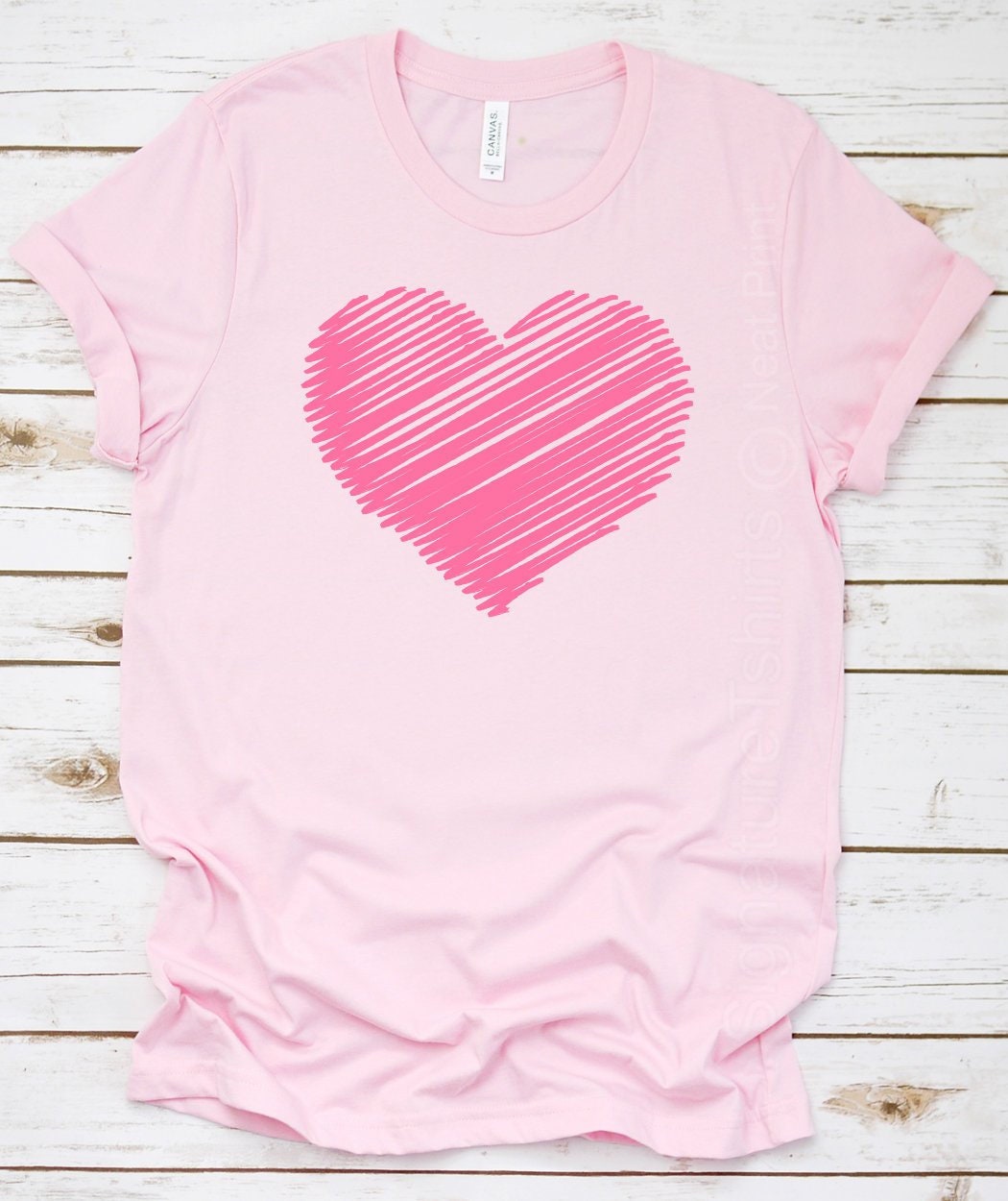 Valentines Pink Heart T-shirt, Unisex Scribble Heart Shirt