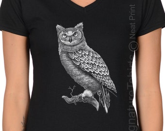 Plus Size Owl Shirt, Graphic Tee, Women V-neck T Shirt, Bird Tshirt, Night Owl T Shirt cute nature birds Shirt Owl TShirt Christmas Gift