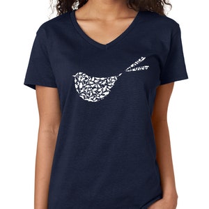 Bird Womens V neck t-shirt, Birds in a bird, Graphic womens shirt, Graphic birds, Nature shirt, animal, Cute Christmas Gifts