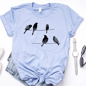 Birds T-shirt, Birds on a Wire, Graphic Womens Shirt, Graphic Birds ...