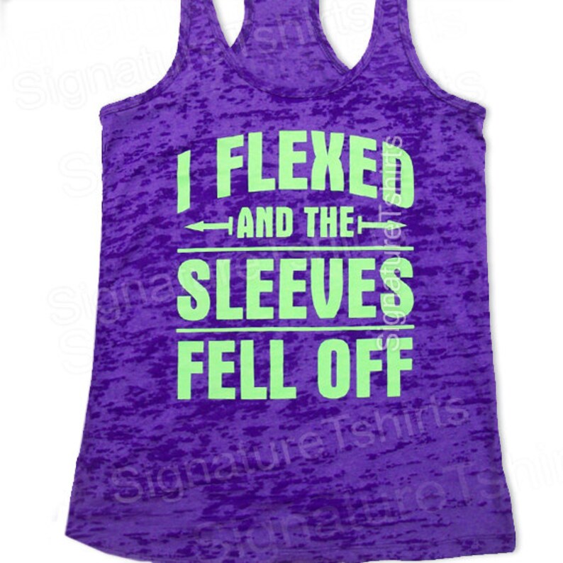 I Flexed and the sleeves fell off Racerback fitness Tank Motivational Workout Tank Top Gym Shirt work out Tank typographic tank Purple tank image 1