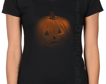 Pumpkin Face Shirt, Graphic Tee, Women V-neck T Shirt, Halloween party, Halloween costume, Jack-O-Lantern shirt, Funny Pumpkin tee, Mens tee