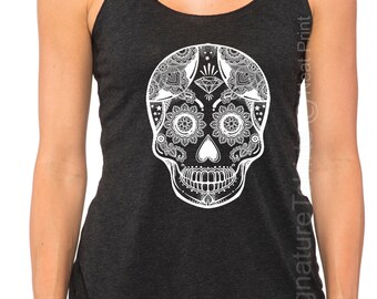 Sugar Skull Tank Top - Sugar Skull - Black Skull Tank Top - Sugar Skull Clothing - Skull Clothing - Boho Clothing - Halloween Shirt