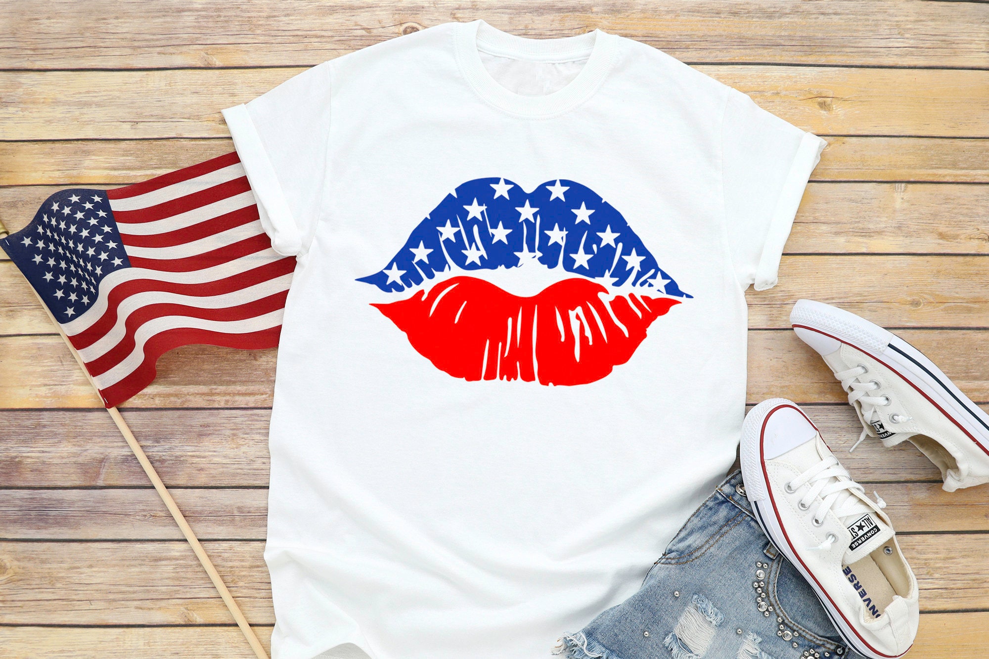 American Flag Lips Shirt-Patriotic Shirt-Independence Day-USA Flag Lips Shirt-Fourth of July Matching Family Shirts-Red White Blue July 4th
