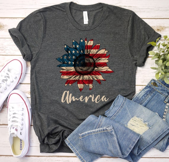 America Sunflower Flag Shirt 4th of 