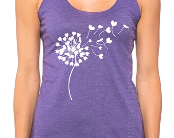 Dandelion Tank top. Flowers top. Cute Dandelion womens Tank. Vintage graphic shirt flower garden indie boho fashion tank top Dandelion heart