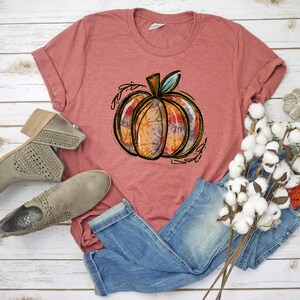 Fall Shirt, Pumpkin Shirt, Tie Dye Pumpkin Shirt, Fall Clothing, Fall Tshirt, Autumn Shirt, Tis' the season, Gift Idea, Women's Fall Shirt Heather Clay