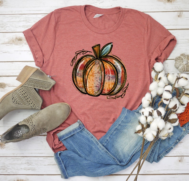 Fall Shirt, Pumpkin Shirt, Tie Dye Pumpkin Shirt, Fall Clothing, Fall Tshirt, Autumn Shirt, Tis' the season, Gift Idea, Women's Fall Shirt Heather Clay