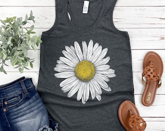 Daisy Tank Top, Wildflower Shirt, Boho Shirt, Floral shirt, Birth Month Flower, Gift For Her, Summer Tank, Women Tank, Flower Shirt, Daisy