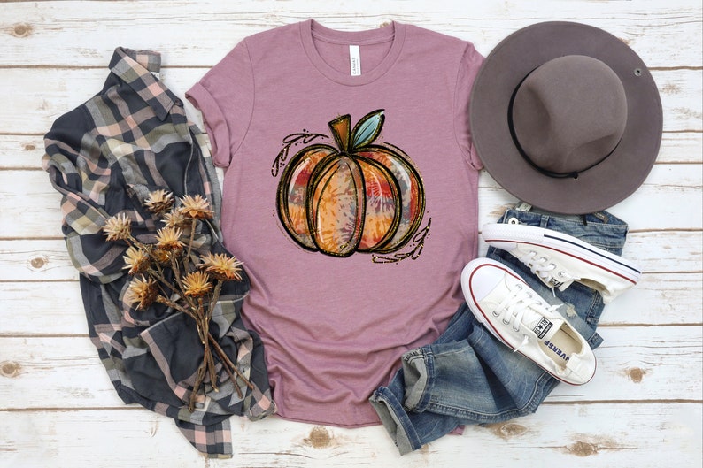 Fall Shirt, Pumpkin Shirt, Tie Dye Pumpkin Shirt, Fall Clothing, Fall Tshirt, Autumn Shirt, Tis' the season, Gift Idea, Women's Fall Shirt Heather Orchid