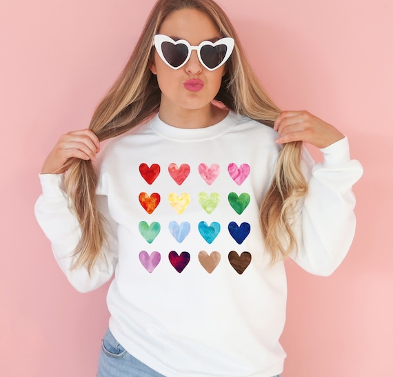 Watercolor Heart Sweatshirt, Heart Sweatshirt, Womens Valentine