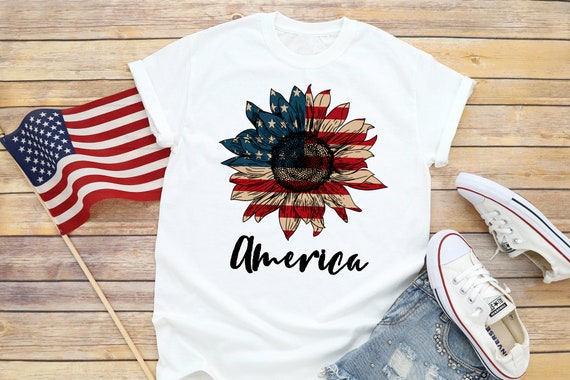 America Sunflower Shirt 4th of July 