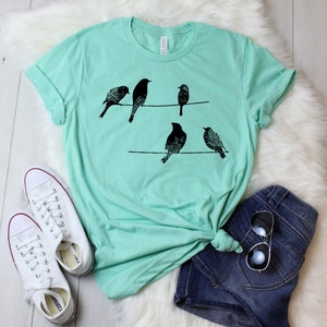 Birds t-shirt, Birds on a wire, Graphic womens shirt, Graphic birds, Nature shirt, animal, Christmas Gift for family, Brother, Sister Gift