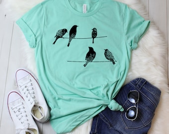 Birds t-shirt, Birds on a wire, Graphic womens shirt, Graphic birds, Nature shirt, animal, Christmas Gift for family, Brother, Sister Gift