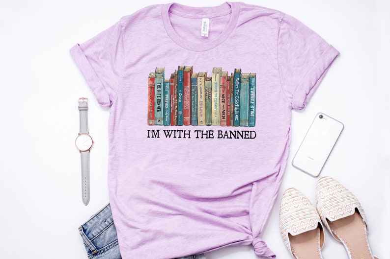 I'm With The Banned, Banned Books Shirt, Banned Books Graphic T-Shirt, Reading Shirt, Librarian Shirt, Bookish Shirt, Gift for Book Lover Heather Lilac