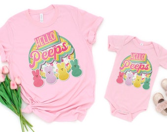 Hello Peeps Shirt, Easter Bunny Shirt, Happy Easter Shirt, Vintage Easter Shirt, Easter Gift, Happy Easter, Bunny family matching Shirt
