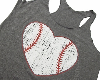 Baseball Tank top. Baseball top. Baseball womens Tank. Vintage baseball heart graphic sport game tank top