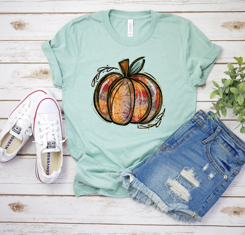 Fall Shirt, Pumpkin Shirt, Tie Dye Pumpkin Shirt, Fall Clothing, Fall Tshirt, Autumn Shirt, Tis' the season, Gift Idea, Women's Fall Shirt Heather Dusty Blue