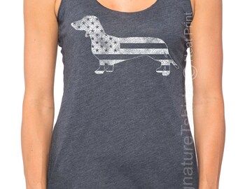 American Dachshund Tank Top, American Flag Tank Top, Vintage style Top, American Flag Tank, Fourth of July Tank, Patriotic graphic t shirt