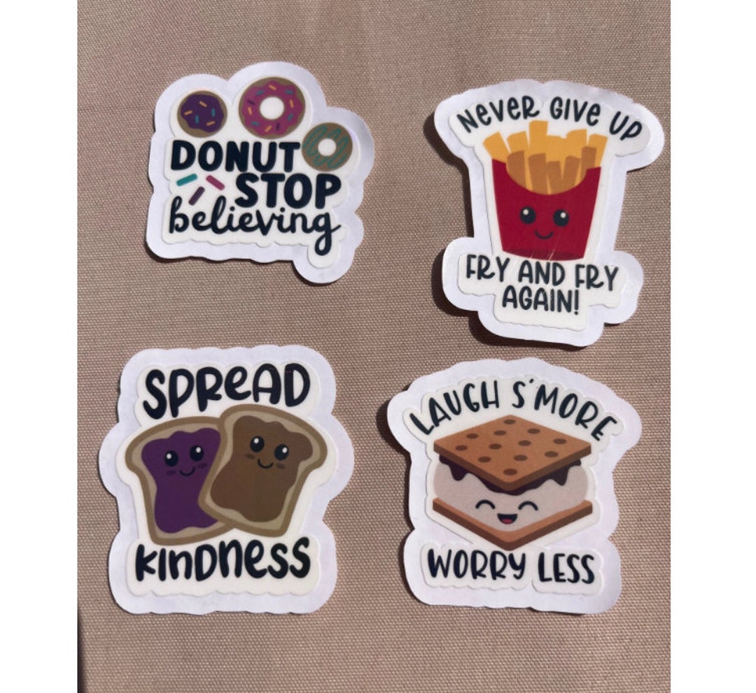 4 Pack Cute Food Inspirational Vinyl Die Cut Water Bottle Stickers ...