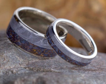 Meteorite \u0026 Fossil Ring Set Unique 