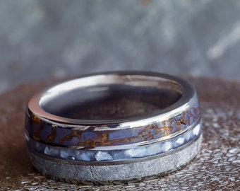 Tungsten Ring with a Dinosaur Bone and Meteorite Inlay | Etsy