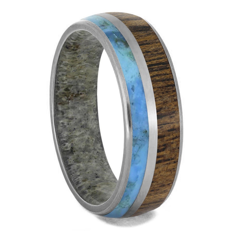 Turquoise, Antler & Wood Ring Set, Coordinating Rings for Nature Lovers, His and Hers, Hers and Hers, His and His image 3