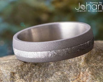 Sandblasted Titanium Meteorite Wedding Band, Comfort Fit