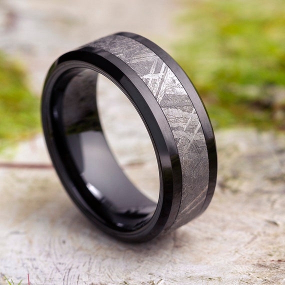 Authentic Meteorite Ring for Man Black Wedding Band With - Etsy UK