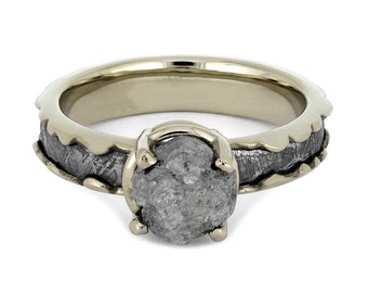 Rough Diamond Meteorite Engagement Ring with Wavy Design, Custom Rough  Stone Ring